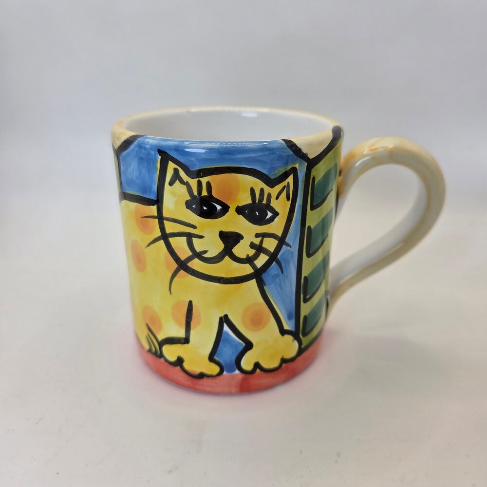 The Cellar 1995 Hand Painted Italy Cat Coffee Mug Vintage Ceramic Cup Art